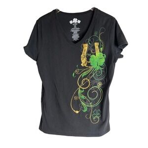 Lucky Brand St. Patricks Day Shamrock Horseshoe Size 2XL V Neck T Shirt